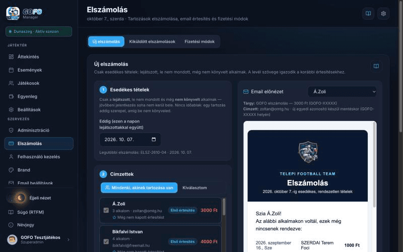 Elszámolás — Új elszámolás — képernyőkép