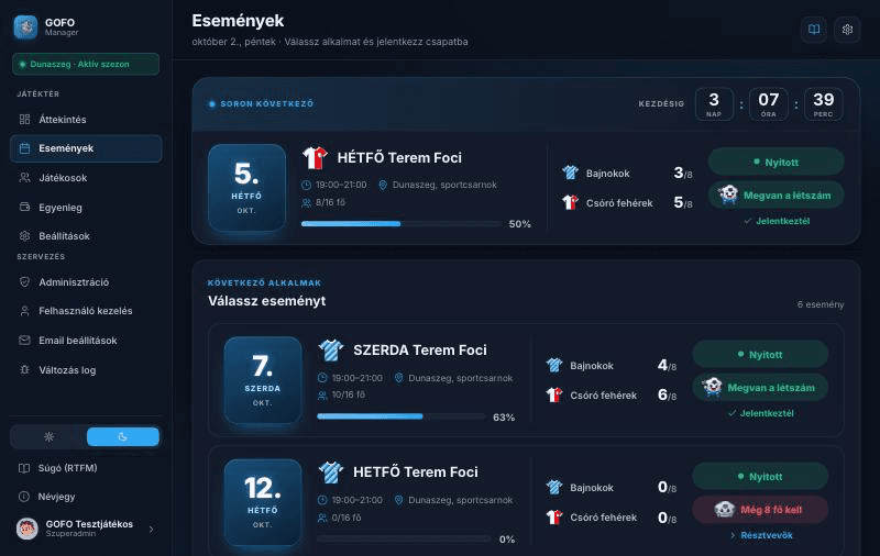 Események — képernyőkép